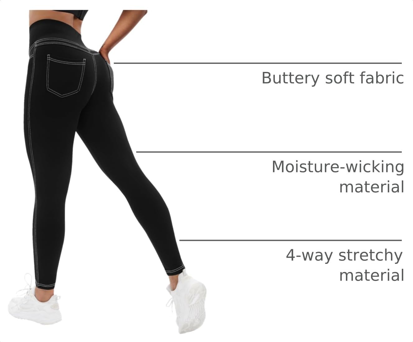 Detalle 2 de VOOVEEYA Curvy Womens Leggings with Back Pockets — High Waisted, Tummy-Control Yoga Pants