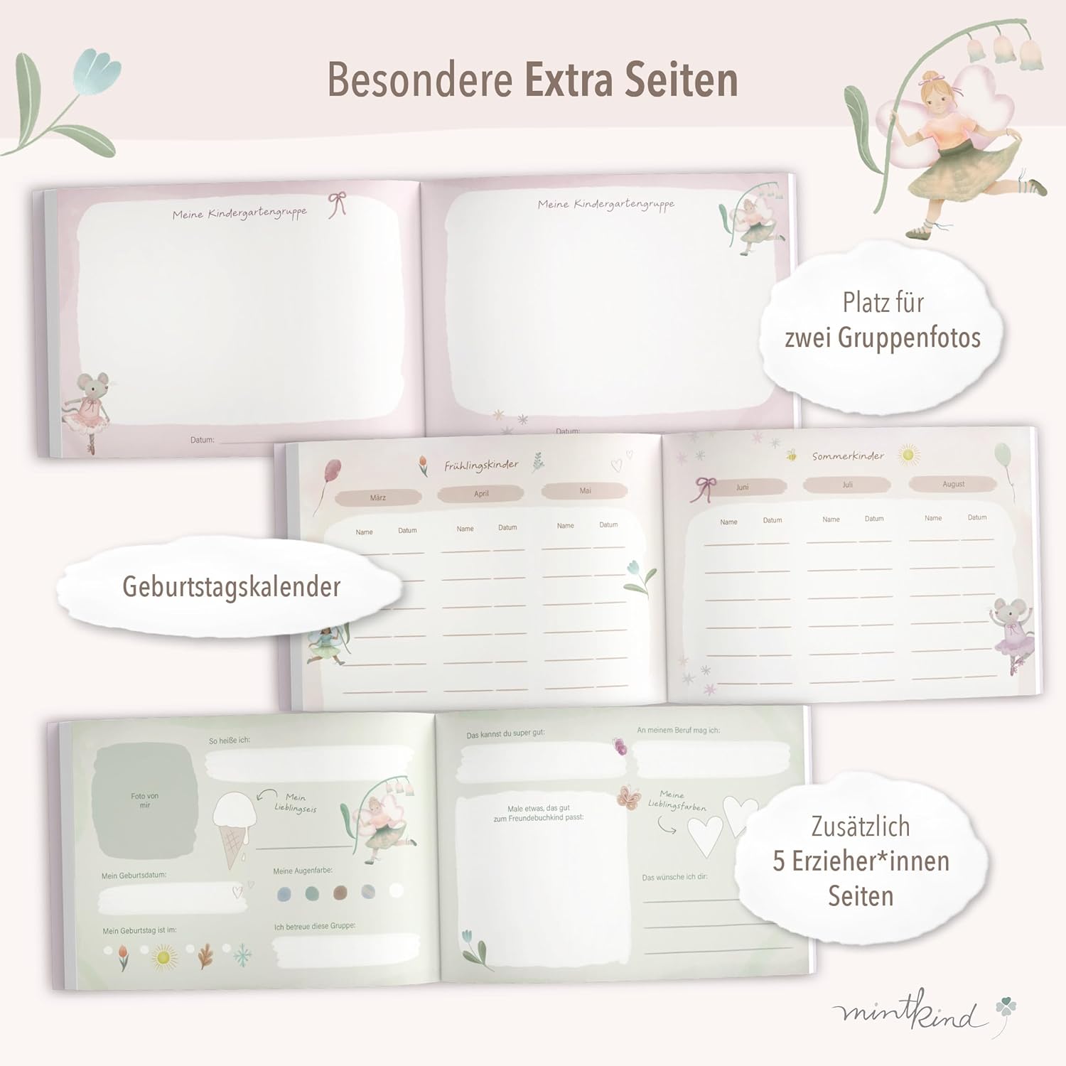 Thumbnail 6 de mintkind® Freundebuch Kindergarten – Ballerina mit 80 Seiten zum Ausfüllen