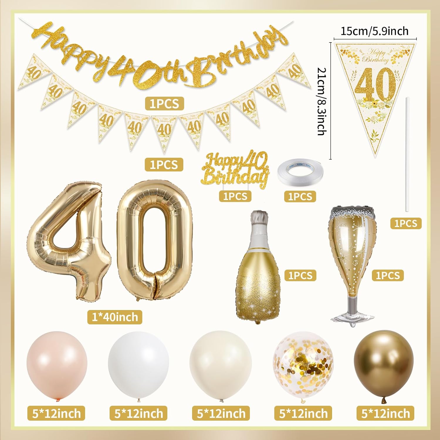 Detalle 2 de Lyuet Happy 40th Birthday banner set