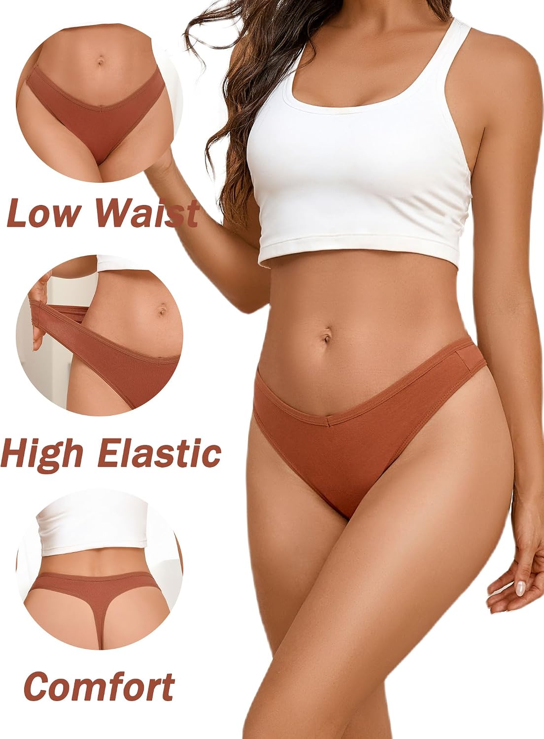 Detalle 1 de Sth Big Cotton Thongs for Women, 9-Pack, 95% Cotton, Low-Rise V-Waist