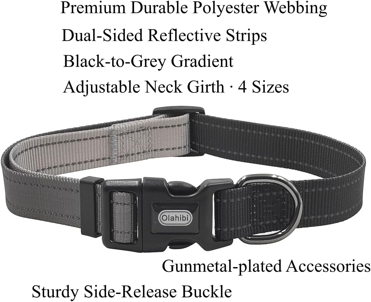 Thumbnail 1 de Olahibi Dog Collar Leash Set – Gradient Colour, Reflective Strips, Neoprene Handle, 150 cm Leash (Medium, Black/Grey)