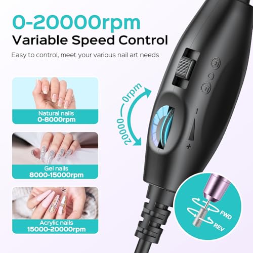 Detalle de COSLUS C40 Electric Nail Drill: Precise Dial Speed, USB-Powered for Home and Salon Use