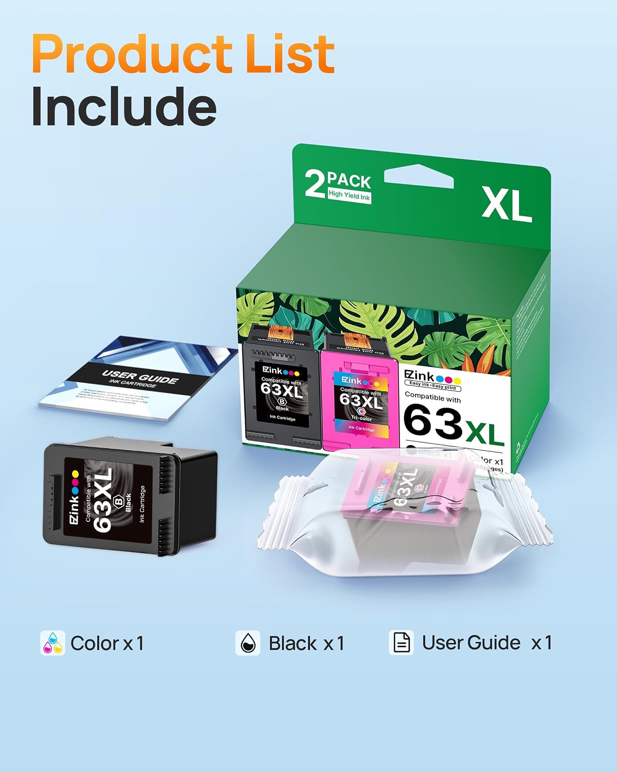 Thumbnail 4 de E-Z Ink 63XL Black & Color Remanufactured Cartridges (2-Pack) for HP 63XL