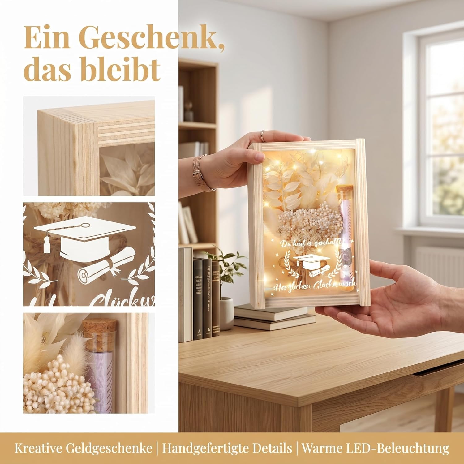 Thumbnail 4 de Abitur-/Bachelor-Abschluss Geldgeschenke-Verpackung in Holzbox mit LED-Licht
