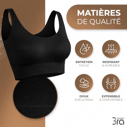 Detalle de UnsichtBra Femme Lot de 3 Soutiens-Gorge sans Armatures, Couture et Crochets | Confort quotidien (3XL)