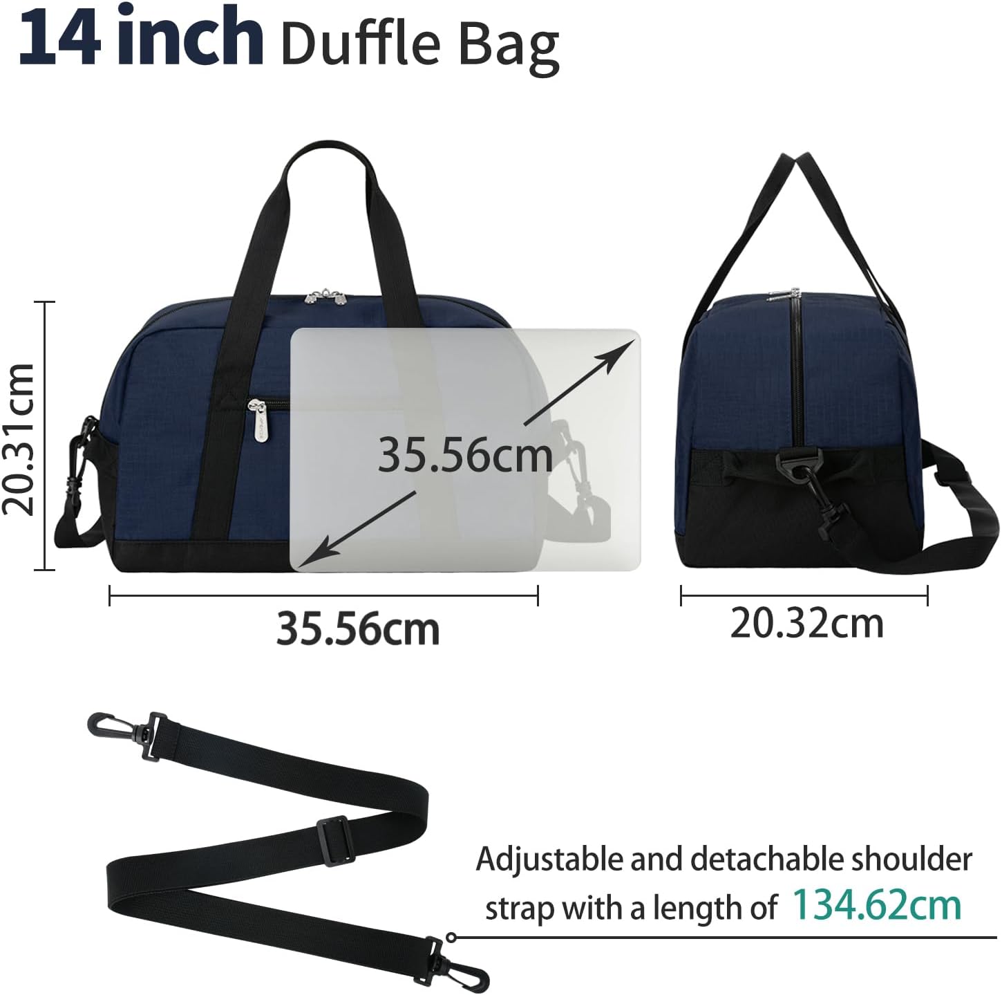 Thumbnail 4 de YoKelly Small Duffle Bag 14 Inch Carry On – Lightweight Navy Blue Mini Gym & Travel Duffel