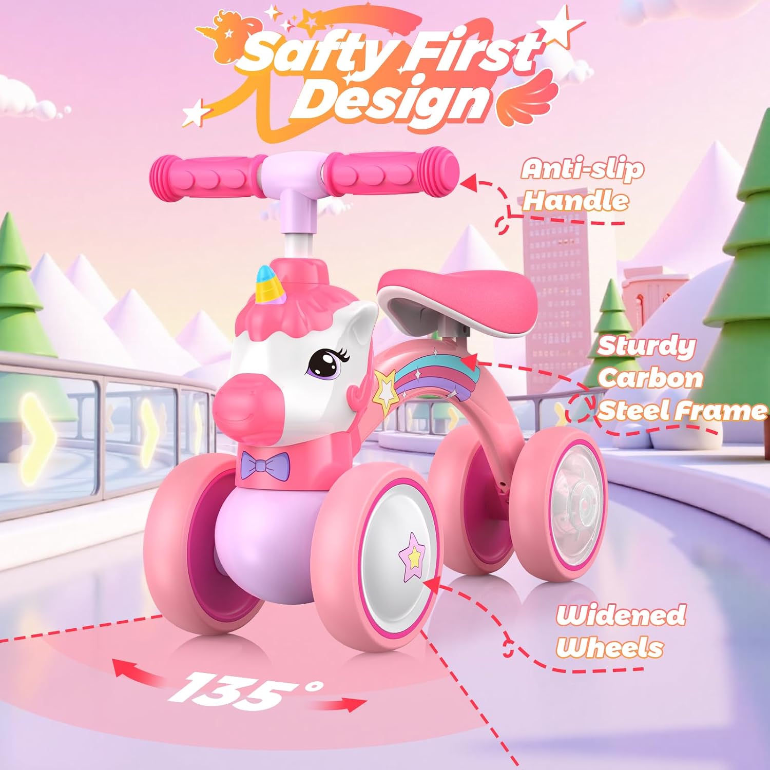 Detalle 2 de Dromlag Unicorn Balance Bike 1–2 Years: 2 Wheels, Lighting Ride-On for Toddlers