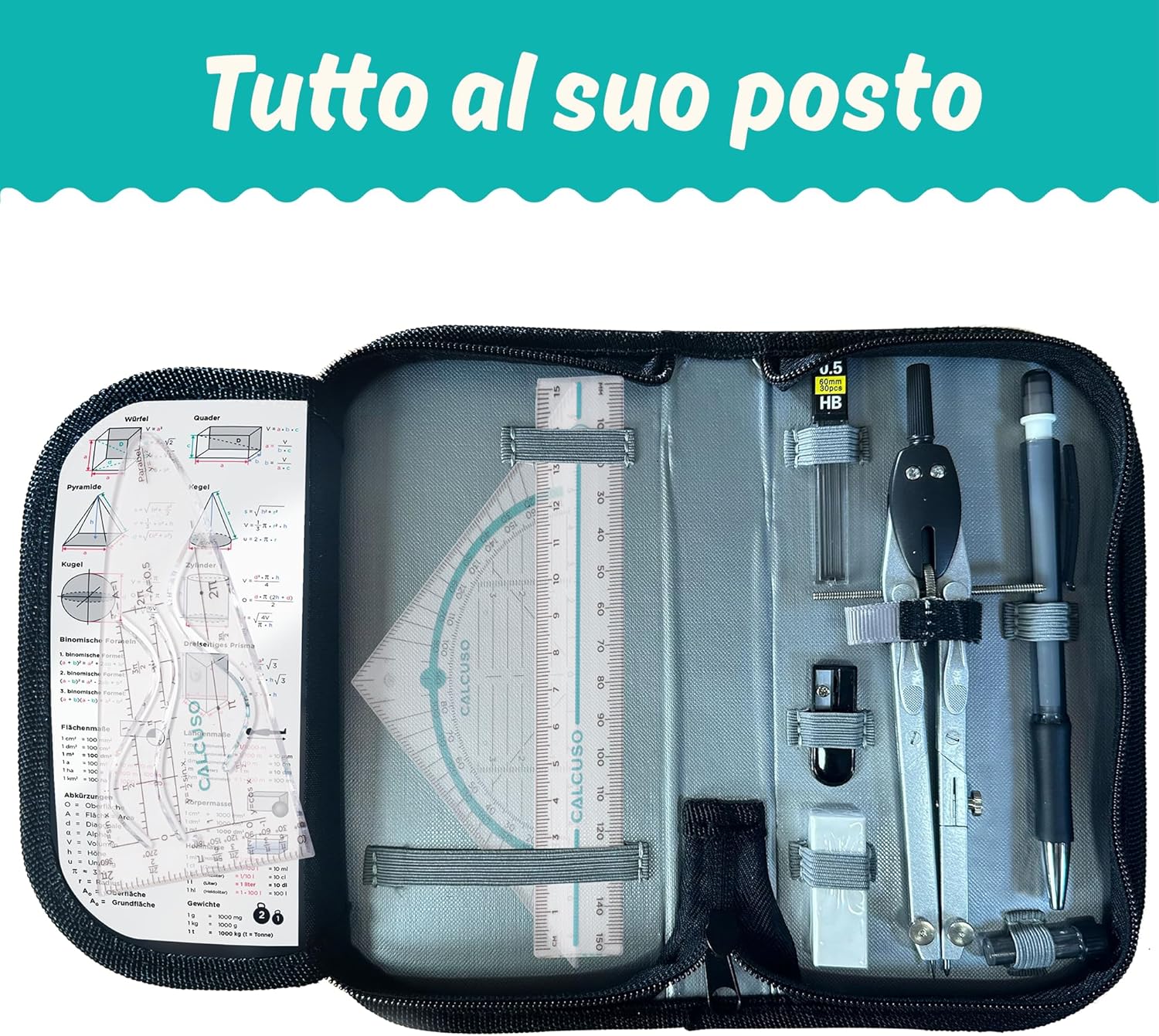Thumbnail 4 de CALCUSO Set di Geometria PRO in astuccio blu con compasso e goniometro