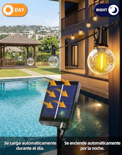 Detalle 2 de ROVLAK Guirnaldas Luces Exterior Solar 10M con 15+1 LED G40 y Control Remoto
