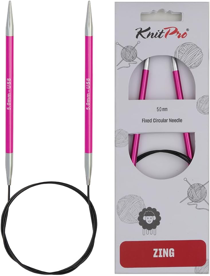 Detalle de KnitPro KP47071 okrągłe druty na żyłce 5 mm, aluminiowe, różowe