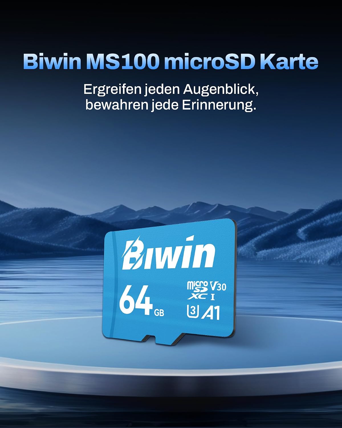 Detalle de Biwin MS100 MicroSDXC 64GB – UHS-I U3/V30, Lesen bis 100 MB/s