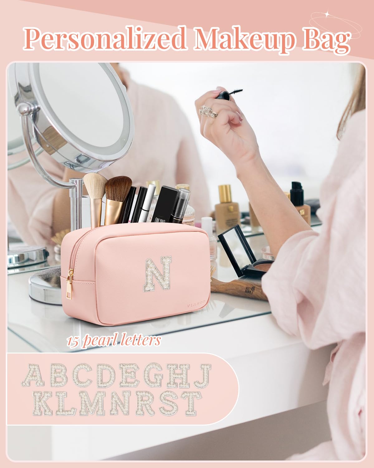 Detalle de VLANDO Travel Makeup Bag in PU Leather