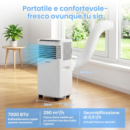 Detalle 2 de OKYUK Mobile Klimaanlage 7000 BTU mit Abluftschlauch – 4-in-1, leise, Fenster-Installationsset