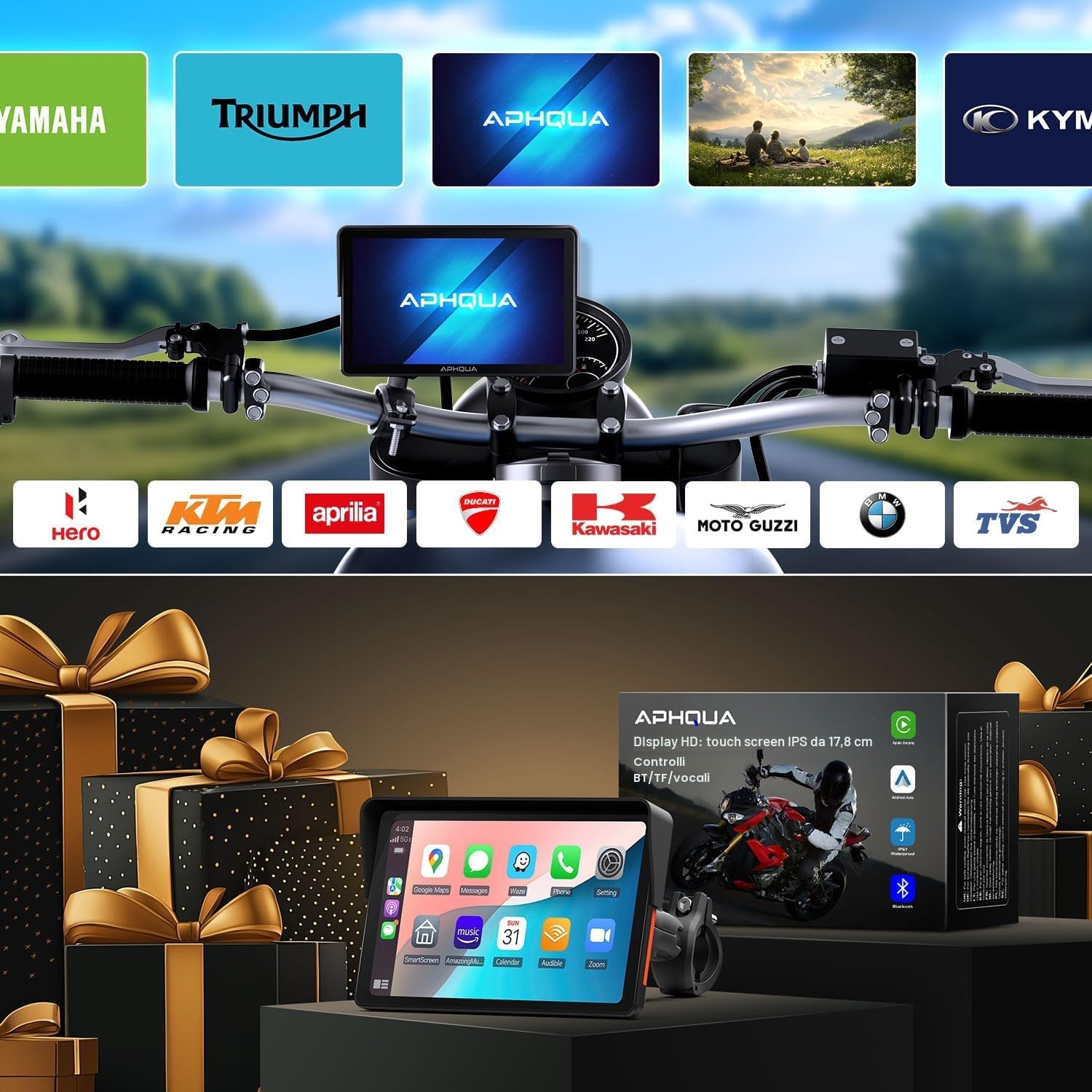 Thumbnail 6 de APHQUA A722 Schermo Moto 7" CarPlay wireless