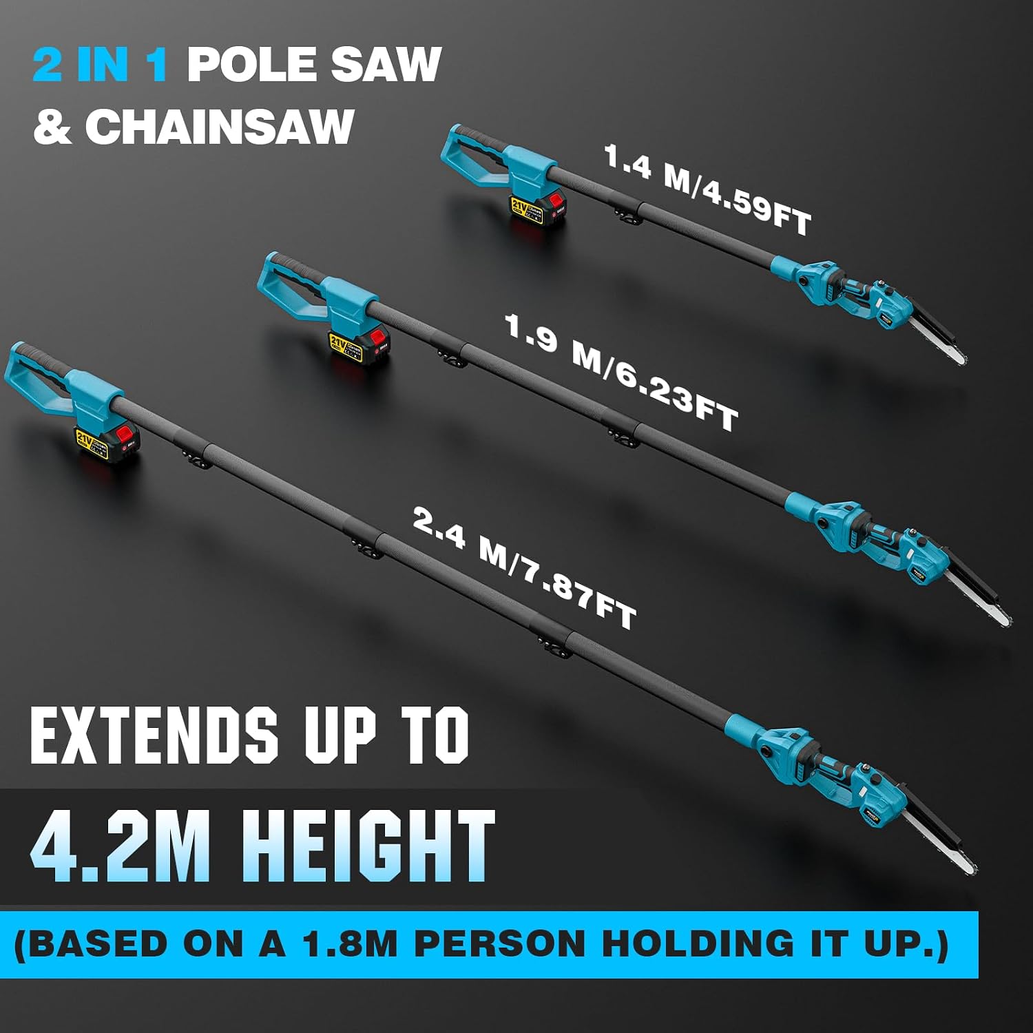 Detalle de 2 in 1 Cordless Pole Saw for Makita 18v: 8 Inch Brushless Chainsaw & Telescopic Pruner