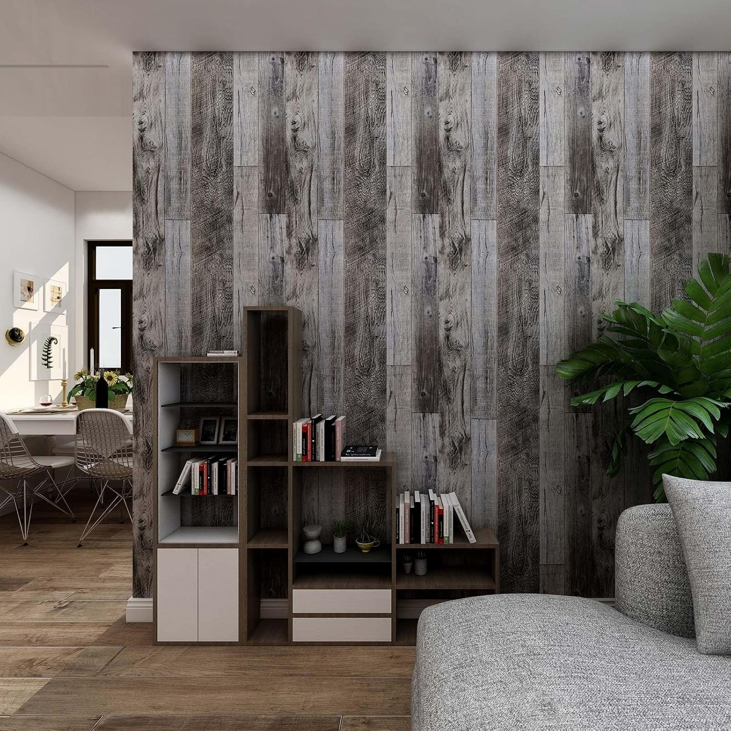 Thumbnail 4 de Yun-aeon Gray Wood Peel and Stick Wallpaper 34.6" 📐