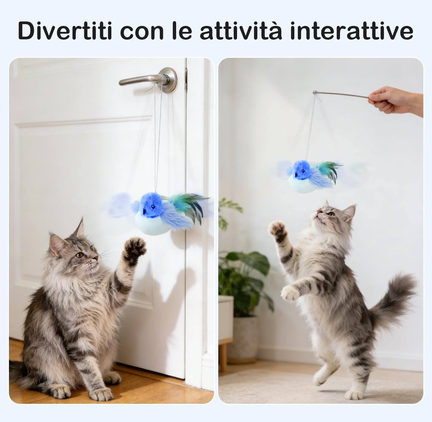 Detalle de Migipaws Giocattolo per gatti: uccellino interattivo 3 in 1 con erba gatta, ricaricabile