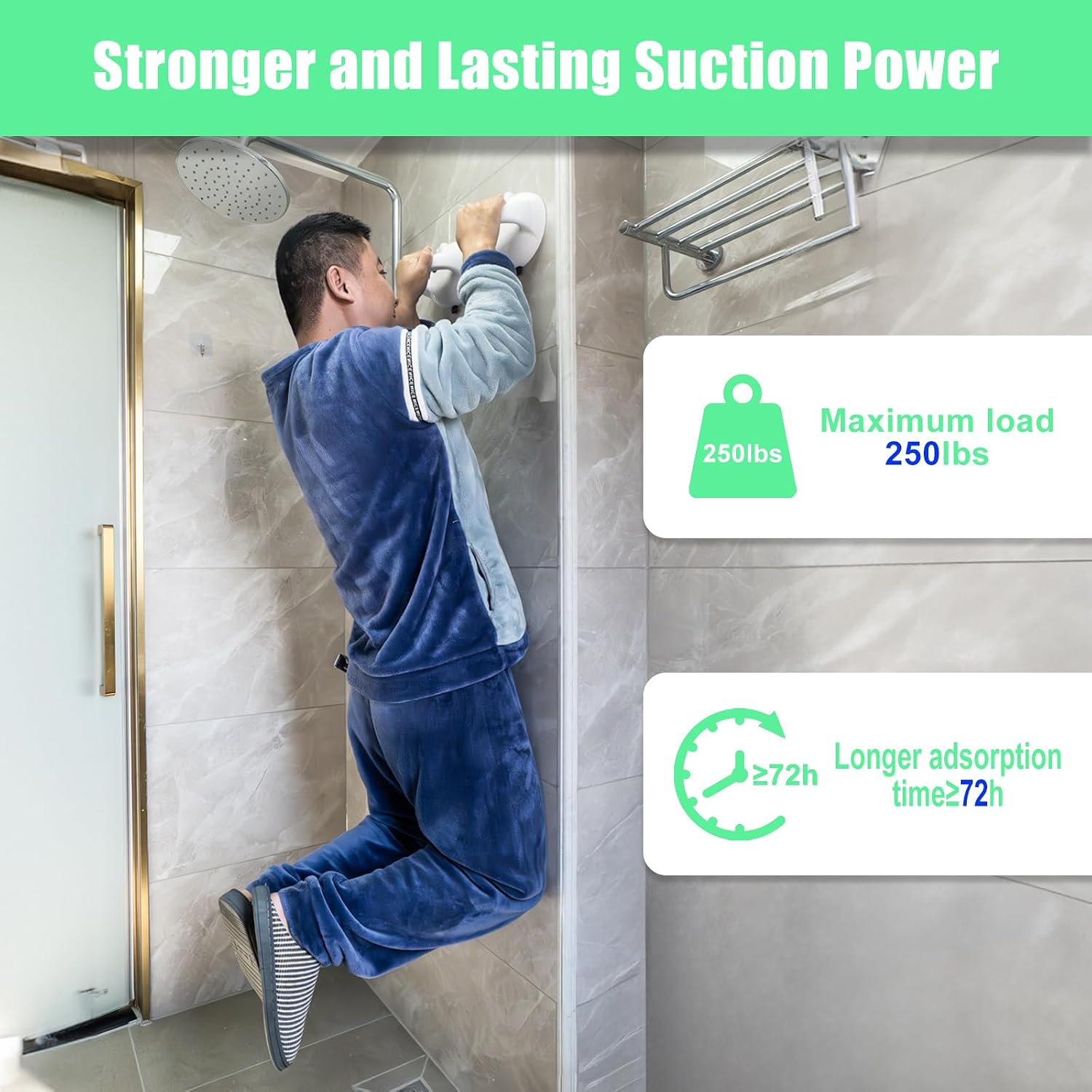 Thumbnail 1 de JUYLTOOL 2 Pack: Suction Grab Rails for Bathroom with Indicator – Portable, 250LBS Load, No-Drill Safety