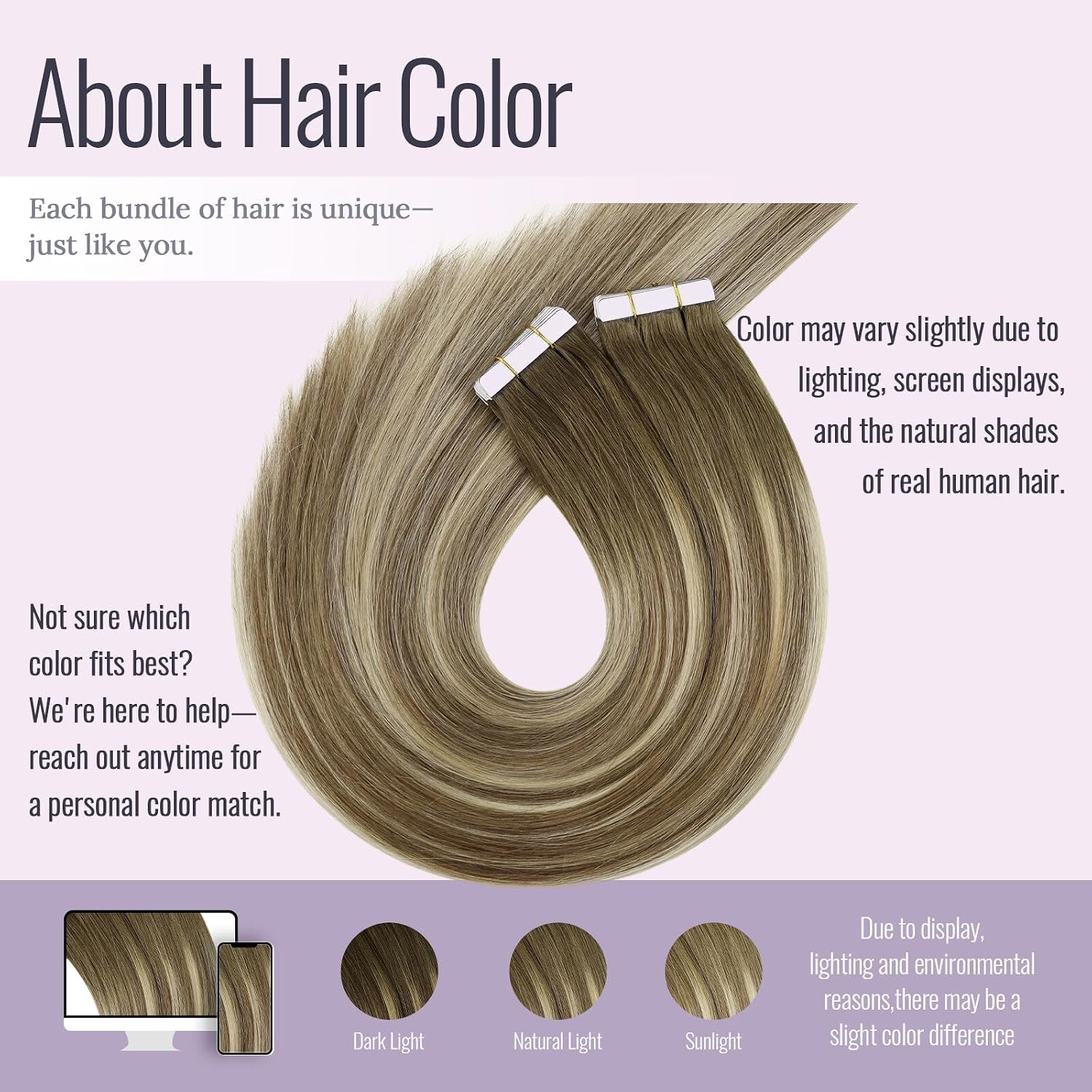 Detalle 2 de Fshine Invisible Tape-In Extensions Echthaar 50 cm | 20 Stücke, Wärmebalayage, Mittelbraun bis Platinblond