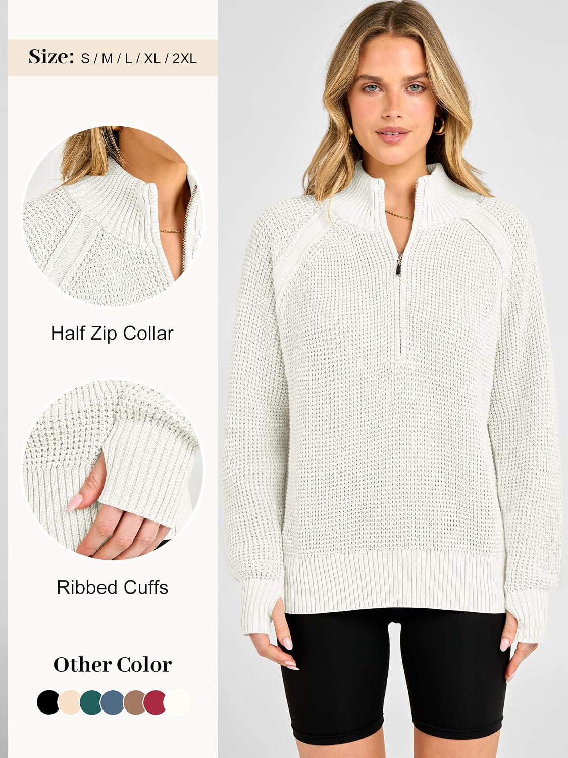 Detalle 2 de ANRABESS Quarter-Zip Sweater in Waffle Knit