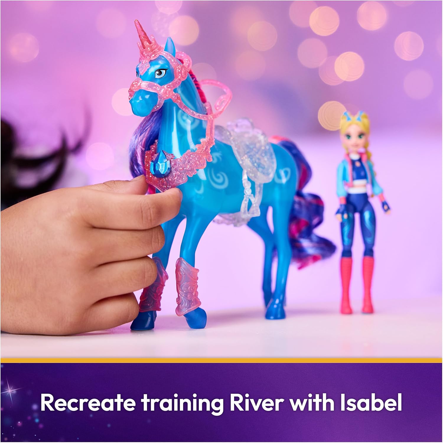 Detalle de Unicorn Academy: Unicorno Train & Glow River con Isabel — Set Dressage Luminoso per bambine 4+