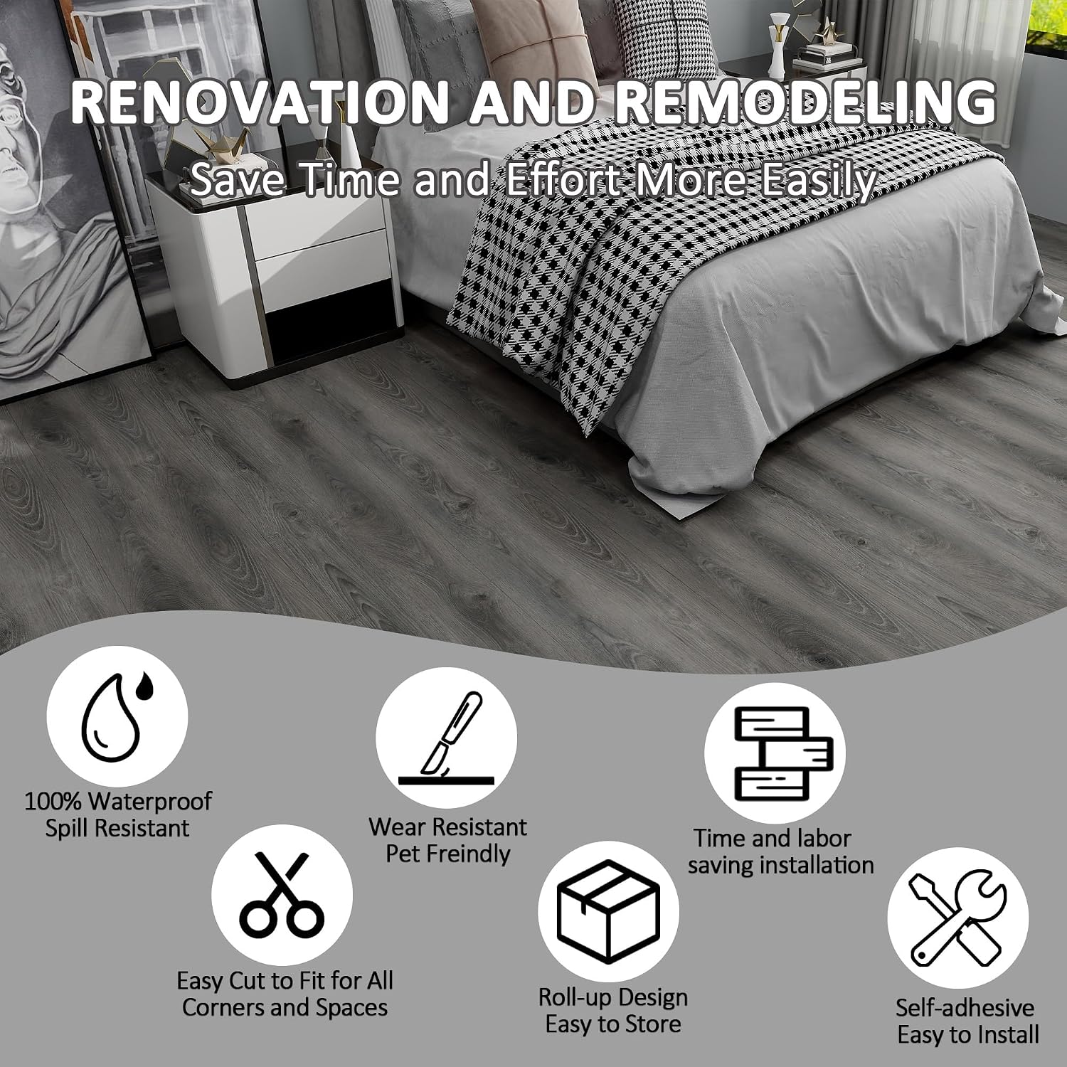 Detalle de Vinyl wood flooring roll 30cm x 16m