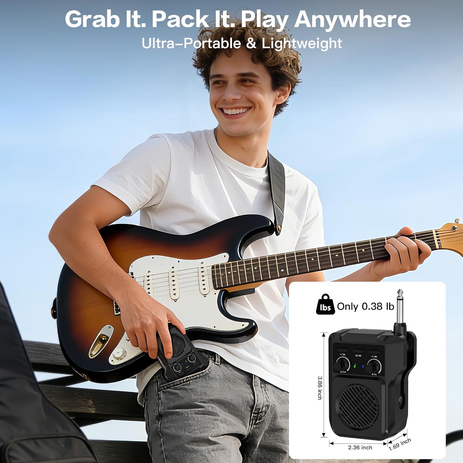 Detalle 2 de ZealSound Q1 5W Mini Guitar Amp with Bluetooth and Four Built-In Effects