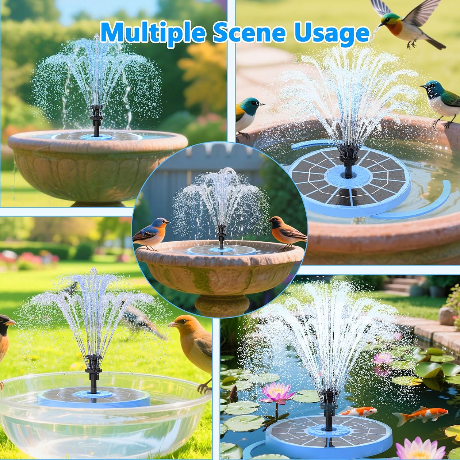 Detalle de AISITIN 3.5W Solar Fountain Pump – Upgraded 2025 (Blue) for Bird Bath, Garden and Pond