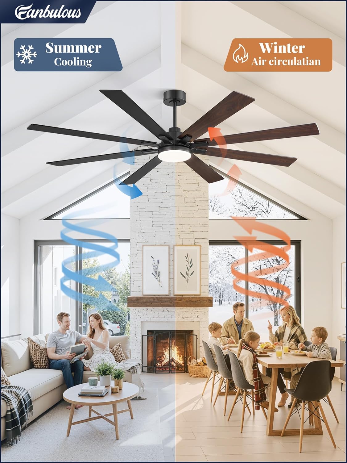 Thumbnail 4 de Fanbulous 72 Inch Ceiling Fan with Lights and Remote – Dual-Sided Reversible Blades, Damp Rated