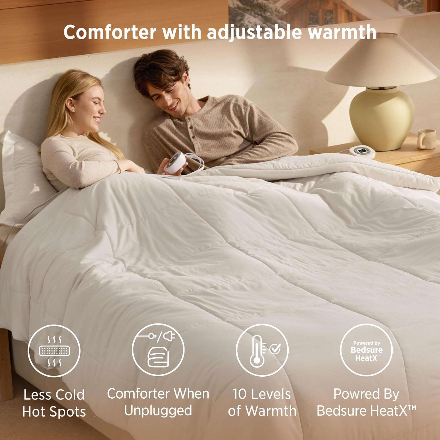 Detalle 2 de Bedsure HeatX Heated Comforter, King, Dual Controls, Down-Alternative Fill