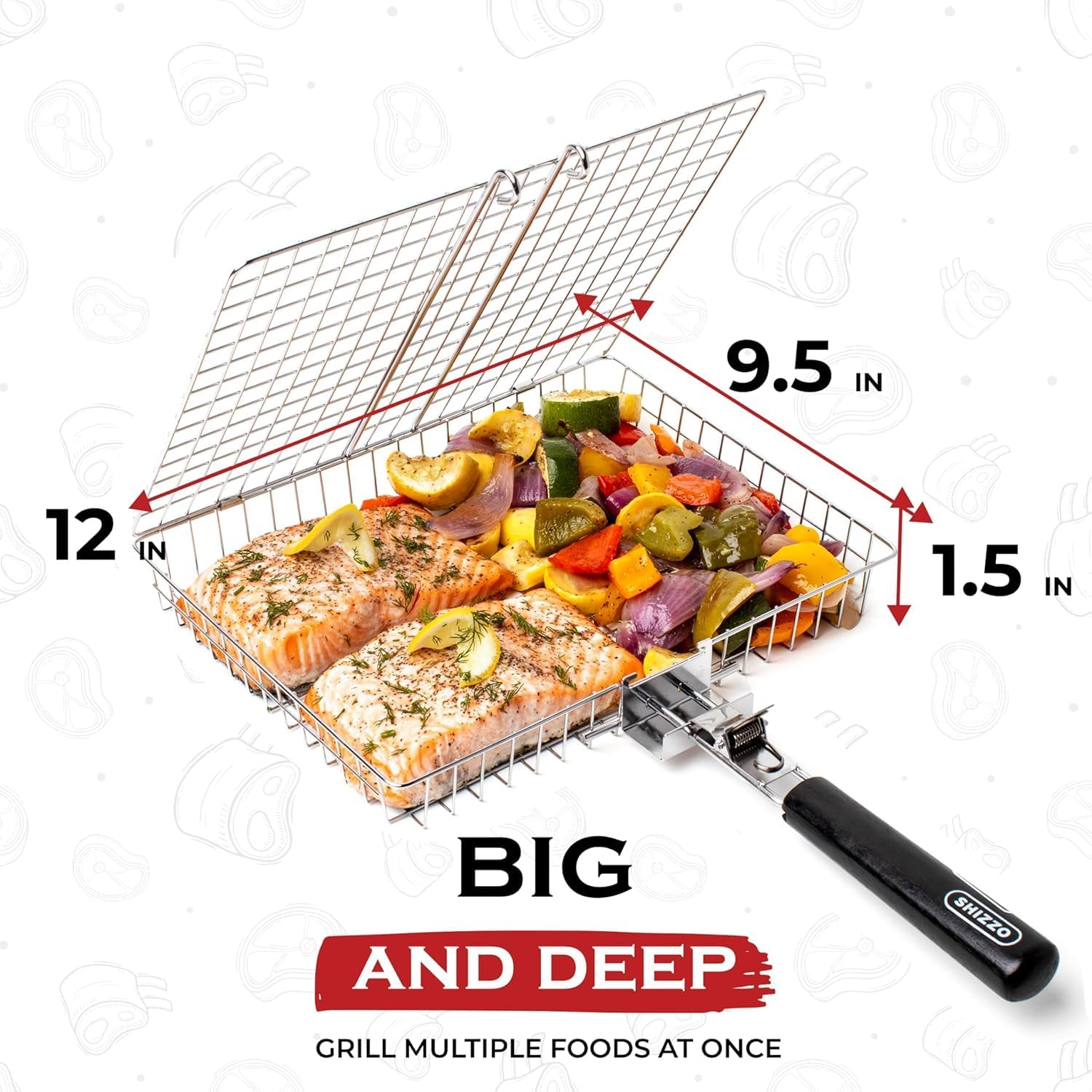 Thumbnail 6 de SHIZZO EA-G5JB-V5TC Stainless Steel Grill Basket Set with Removable Handle
