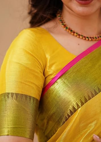 Thumbnail 7 de TRENDMALLS K1142-Yellow Women's Tissue Cotton Handloom Saree