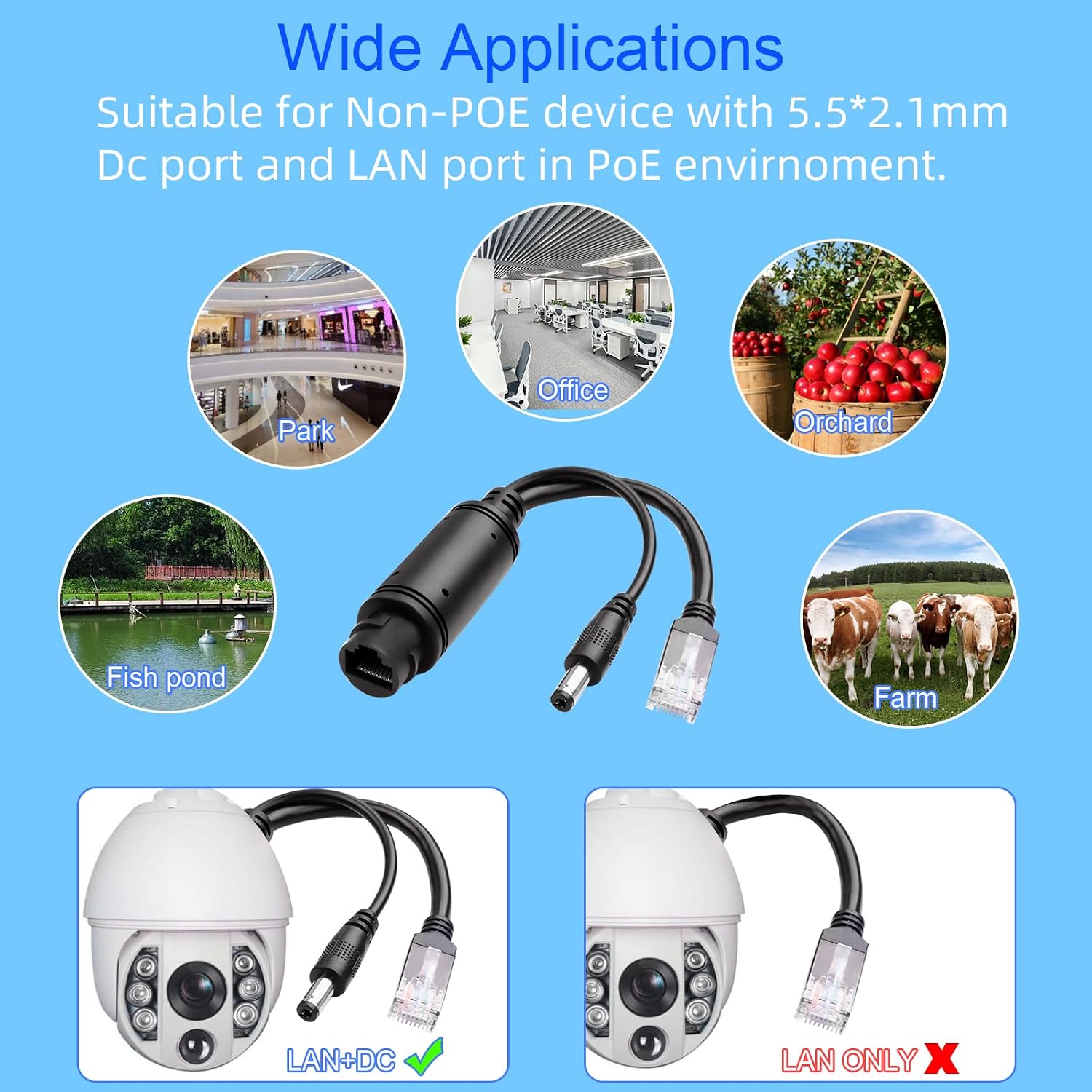 Detalle de TIENFOKOTA PoE Splitter Adapter – 12V Output from 44–57V PoE Input (IEEE 802.3af/at), IP55 Outdoor Ready