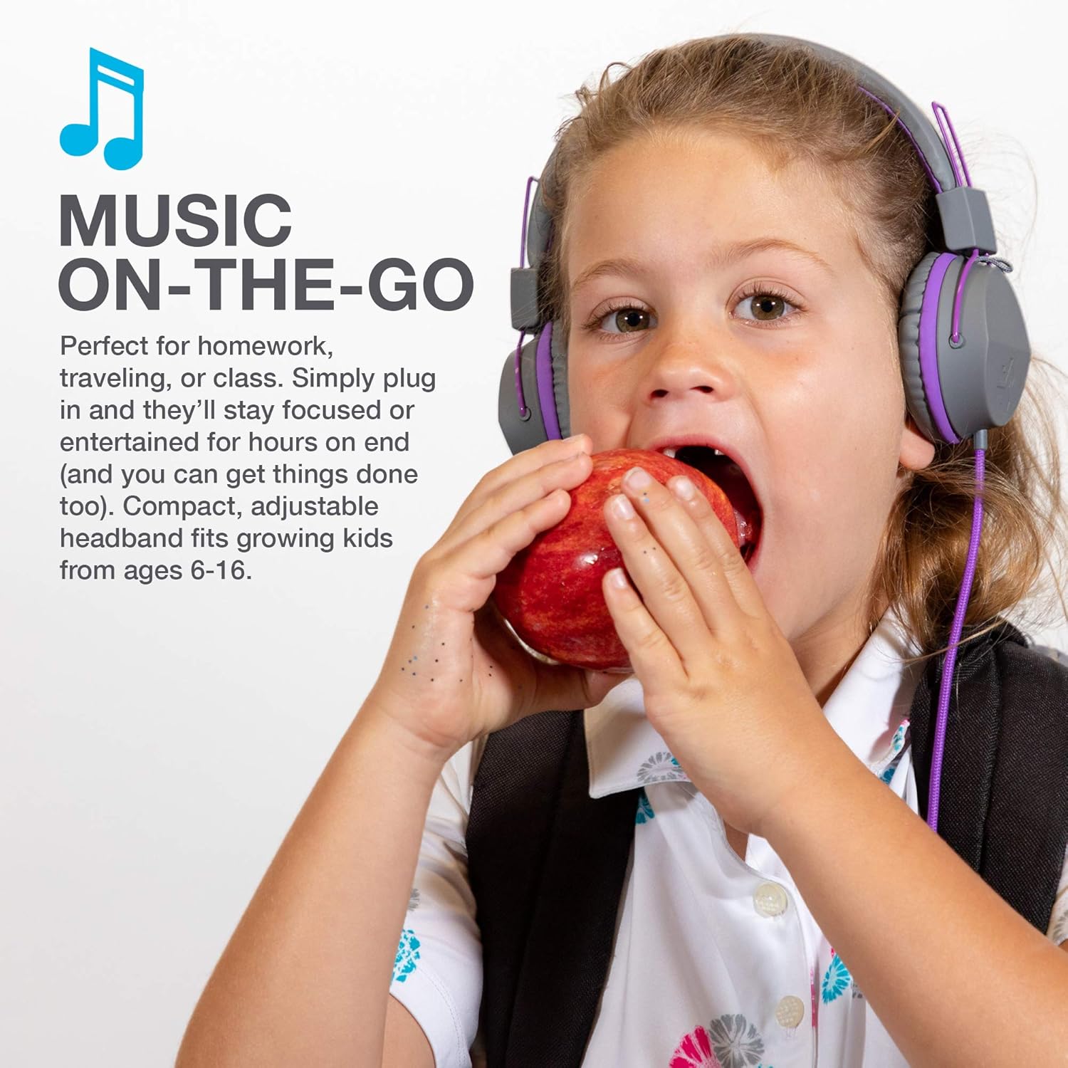 Thumbnail 5 de JLab JBuddies Studio – Casque filaire on-ear pour enfants avec micro et limiteur de volume (Graphite/Violet)