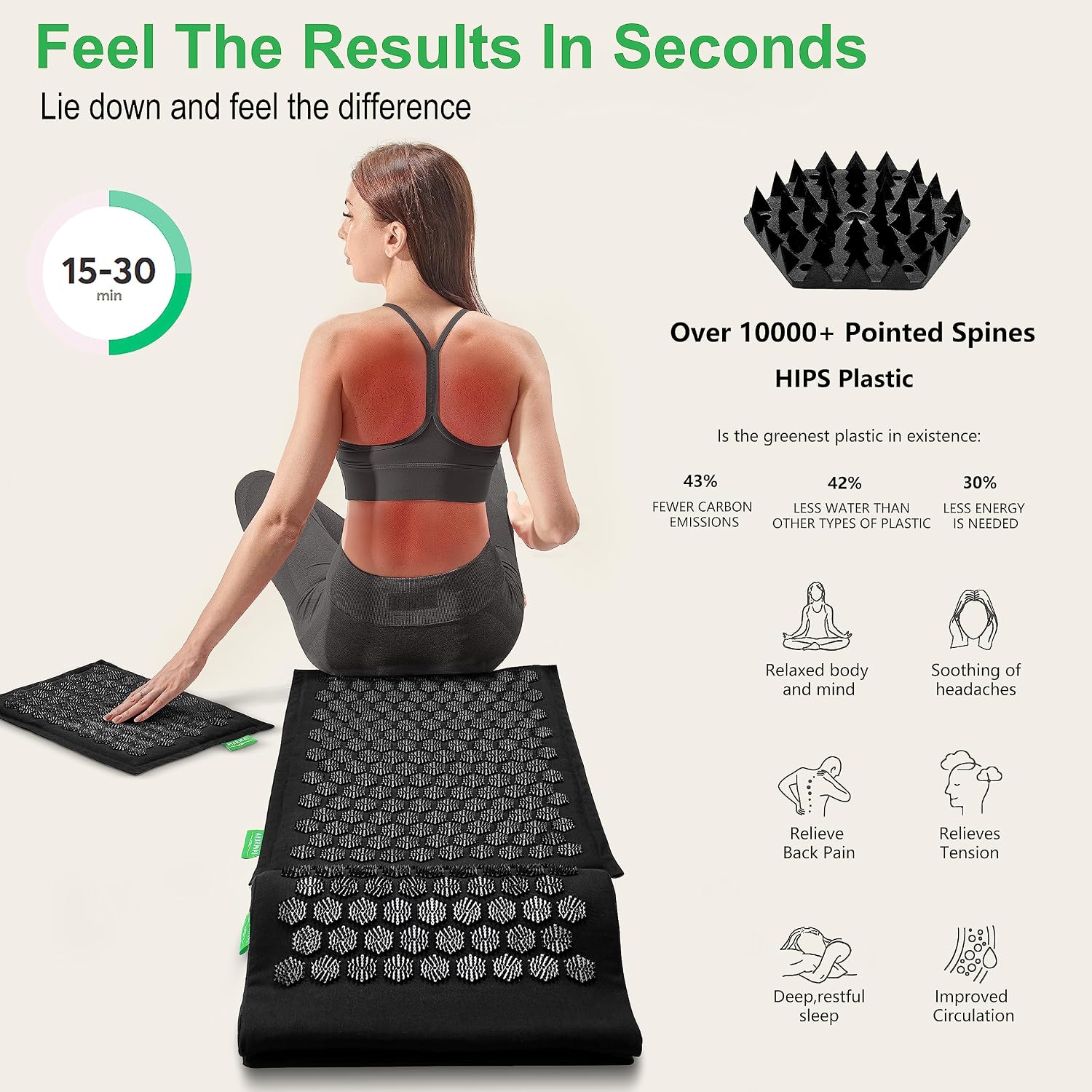Detalle 2 de AyurMat AyurMat-DE Acupressure Mat and Pillow Set with Linen and Coconut Fibre