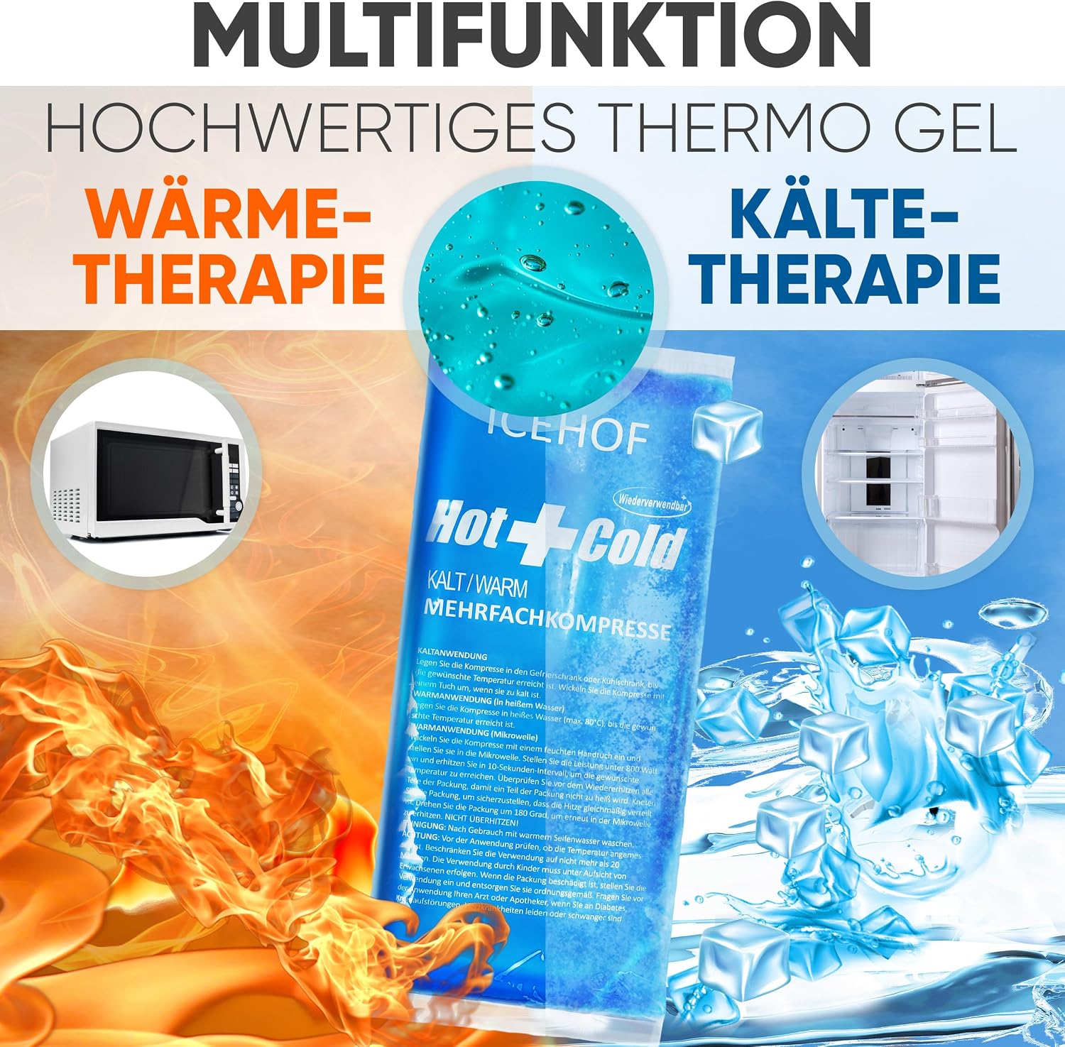 Detalle de ICEHOF Kühlpads (2x groß) – Modernstes Soft-Gel, lange Kühl- und Wärmedauer