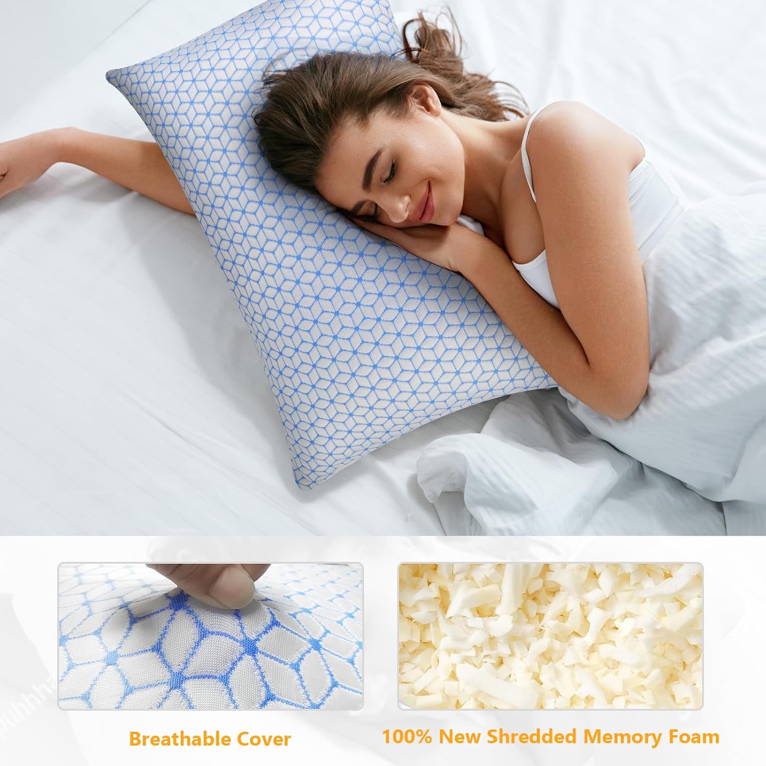 Detalle 2 de Love Attitude Standard Shredded Memory Foam Pillows, Adjustable Cooling, 2-Pack