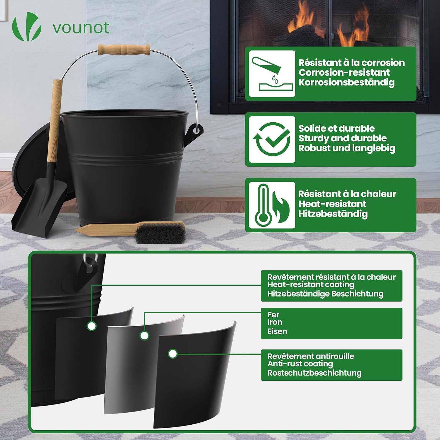Thumbnail 6 de VOUNOT 15373546324317 5L Ash Bucket with Lid, Shovel and Brush