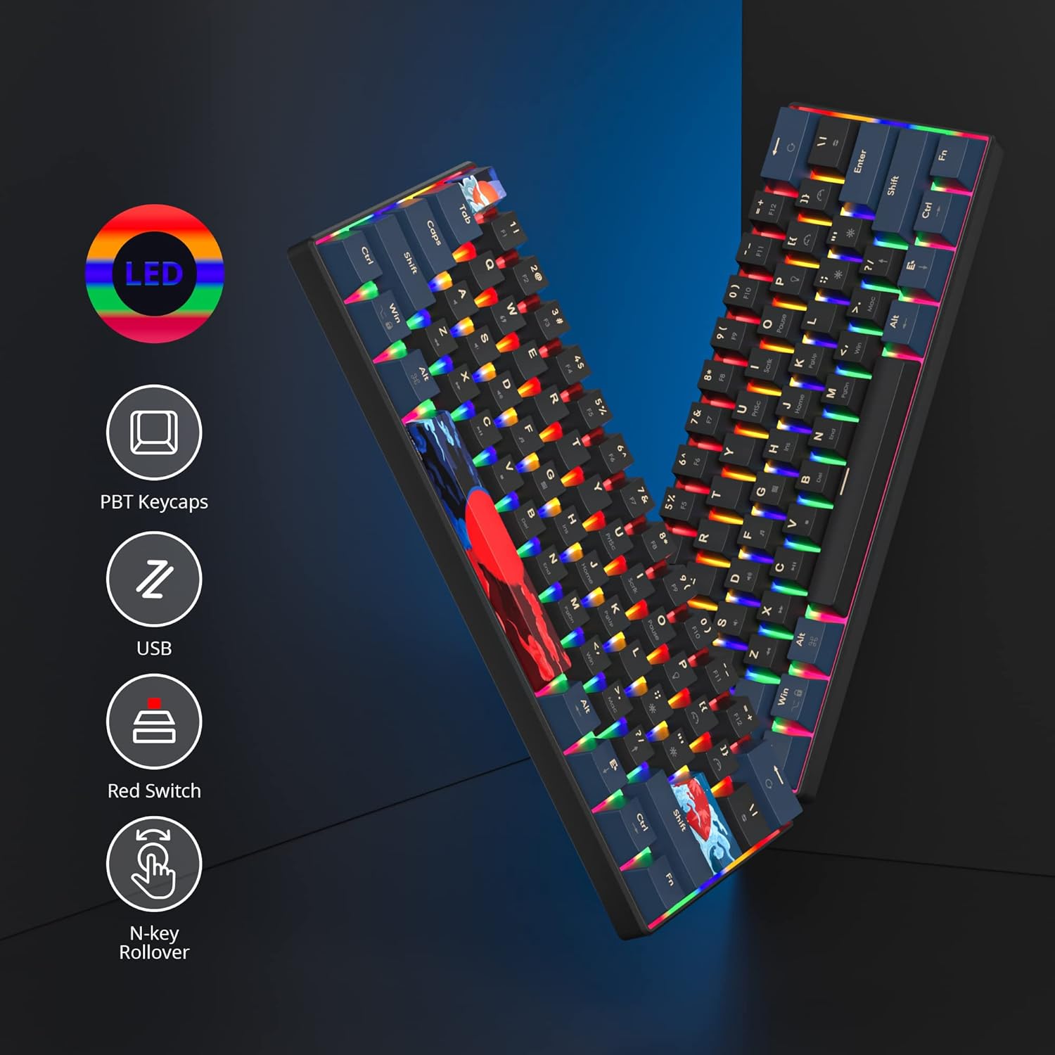 Thumbnail 4 de SOLIDEE 60% 61‑Tasten Gaming‑Tastatur mit roten Schaltern