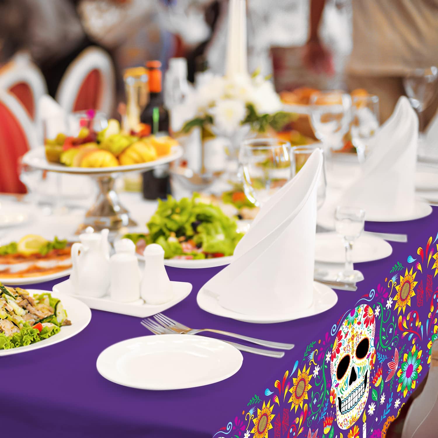 Detalle 1 de Gatherfun Day of the Dead Plastic Tablecloth, 54 x 108 Inches, 3-Pack