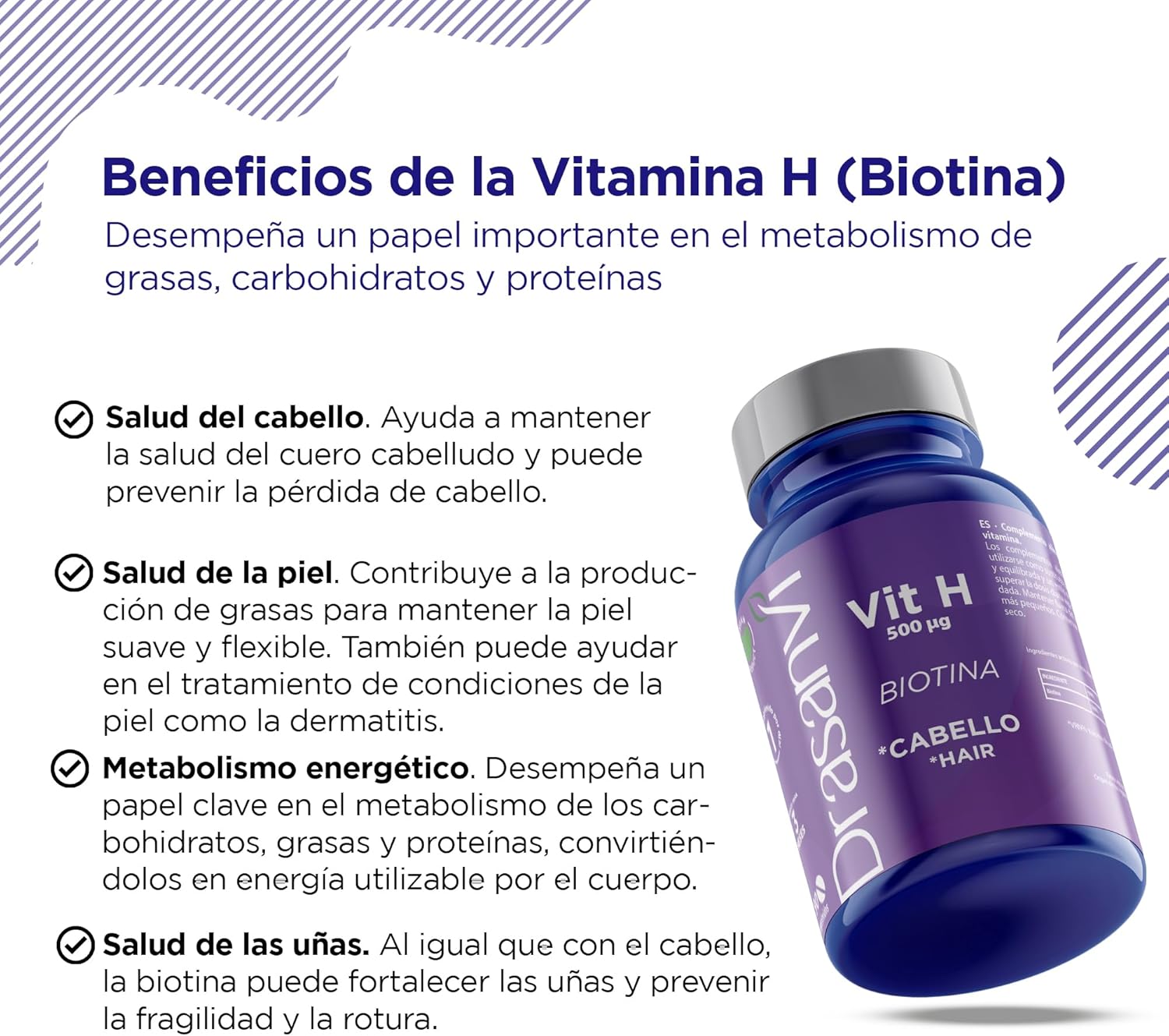 Thumbnail 5 de Drasanvi Biotina Vitamin H 500μg 💊 para cabello y uñas