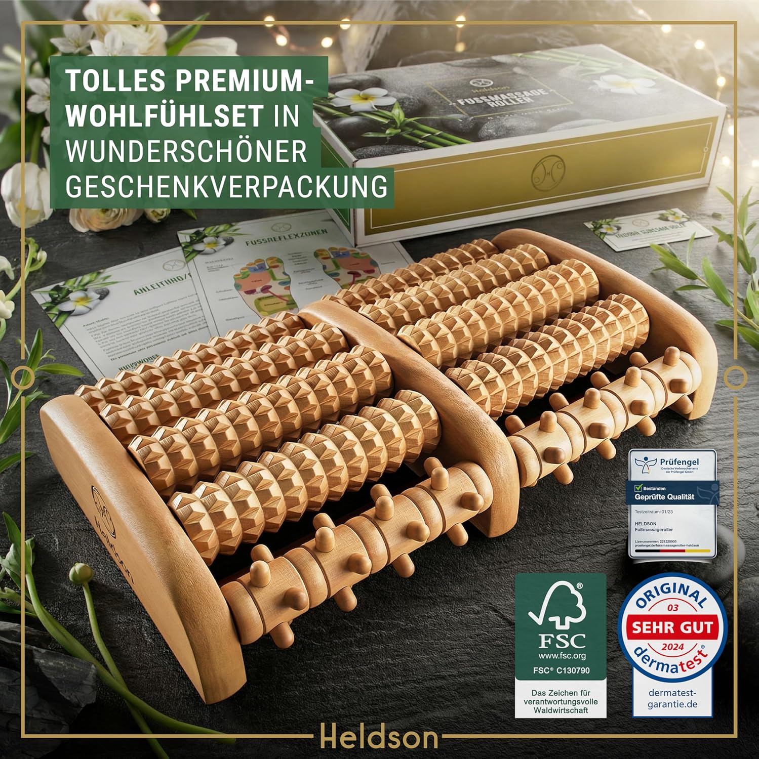 Detalle de HELDSON Fußmassageroller Holz 1000+ Spitzen
