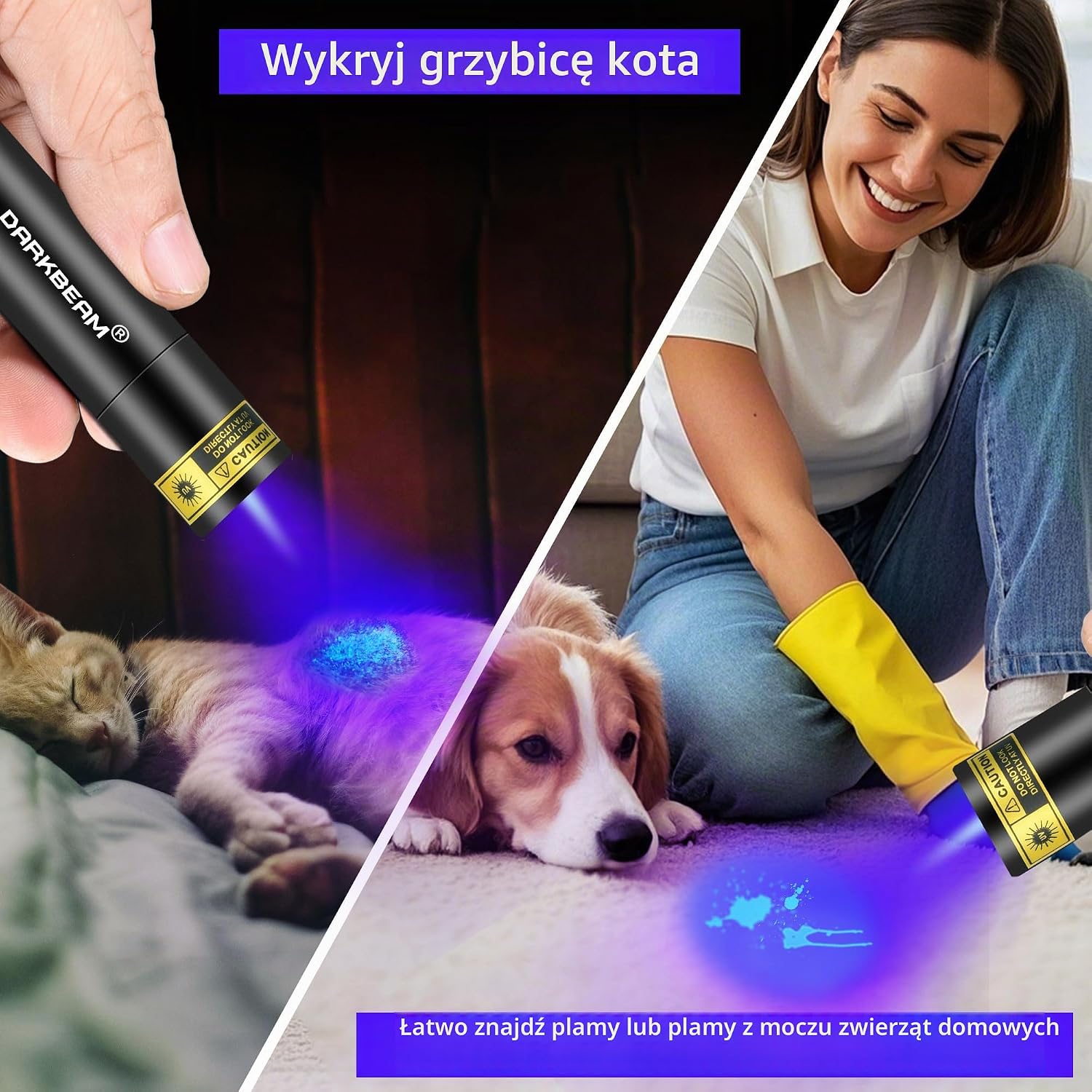 Detalle de DARKBEAM DKL-V4 – latarka UV 365 nm z filtrem, akumulatorowa