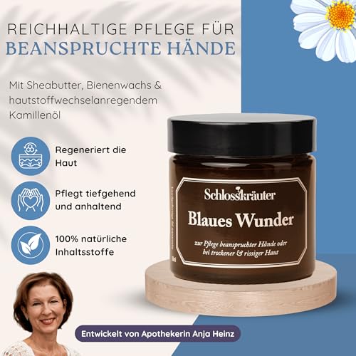 Detalle de Blaues Wunder Handcreme von Schlosskräuter – Intensive Pflege für sehr trockene und rissige Hände