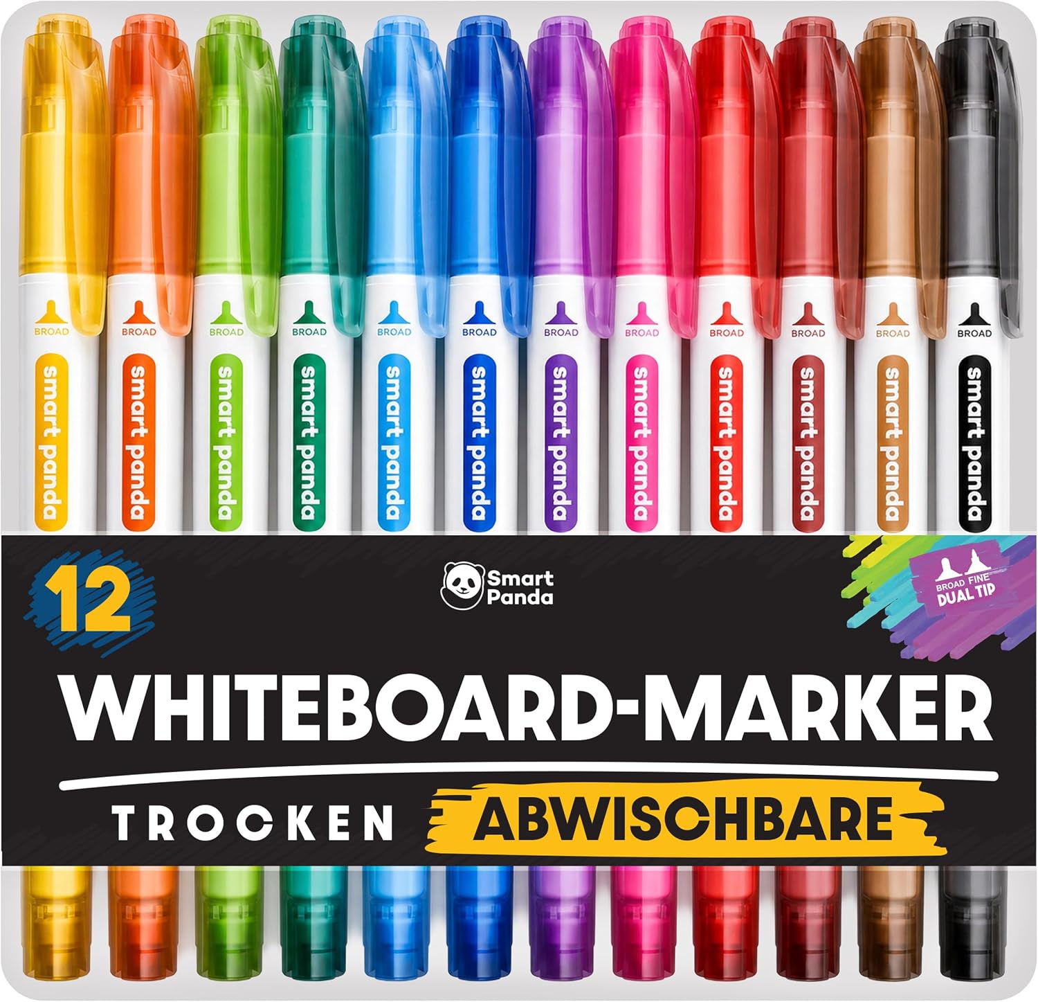 Detalle de SmartPanda Whiteboard Marker Set mit Doppelspitze (12 Farben) – abwischbar, non permanent