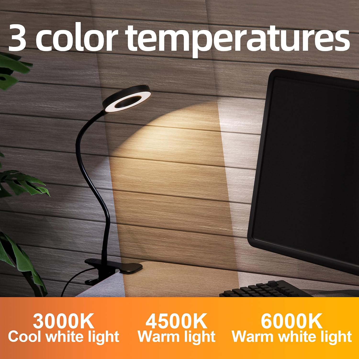 Detalle 2 de Foneso 1 LED Clip-On Desk Lamp, 3 Colour Modes, 360° Gooseneck