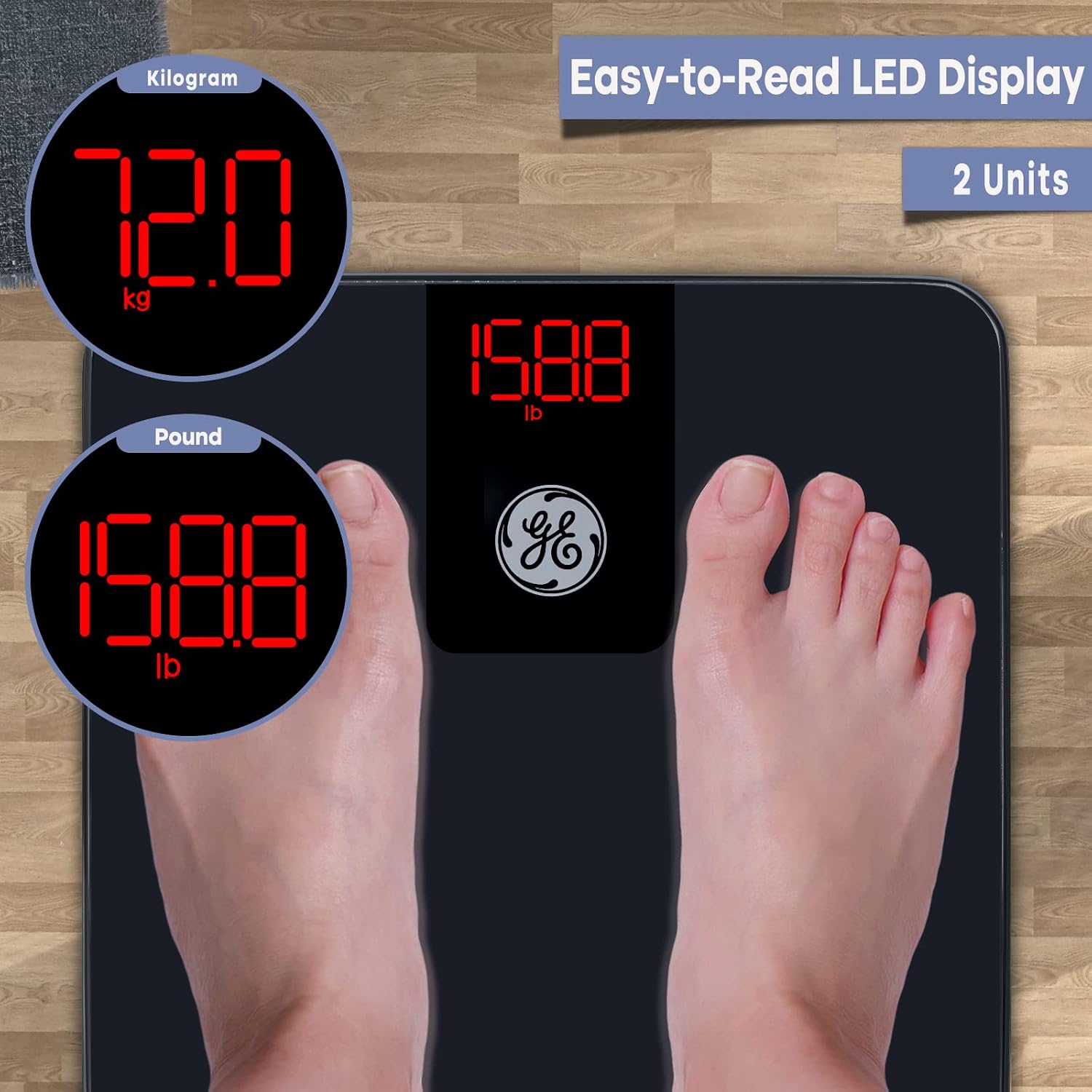 Detalle 2 de GE Fit Prime Digital Bathroom Scale, 400 lb, Bluetooth and BMI Tracking