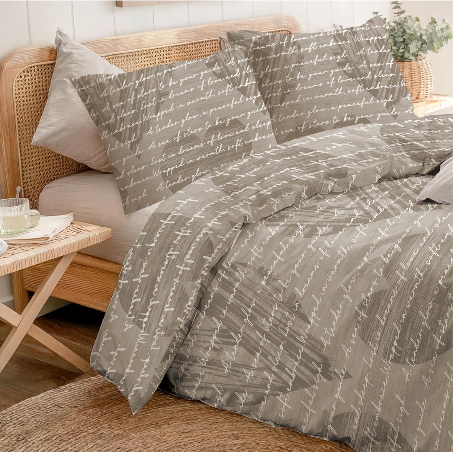 Thumbnail 2 de Dreamzie Housse de Couette 200x200 cm avec 2 Taies d'Oreiller 65x65 cm – Motif Coeur Paille, Oeko-Tex