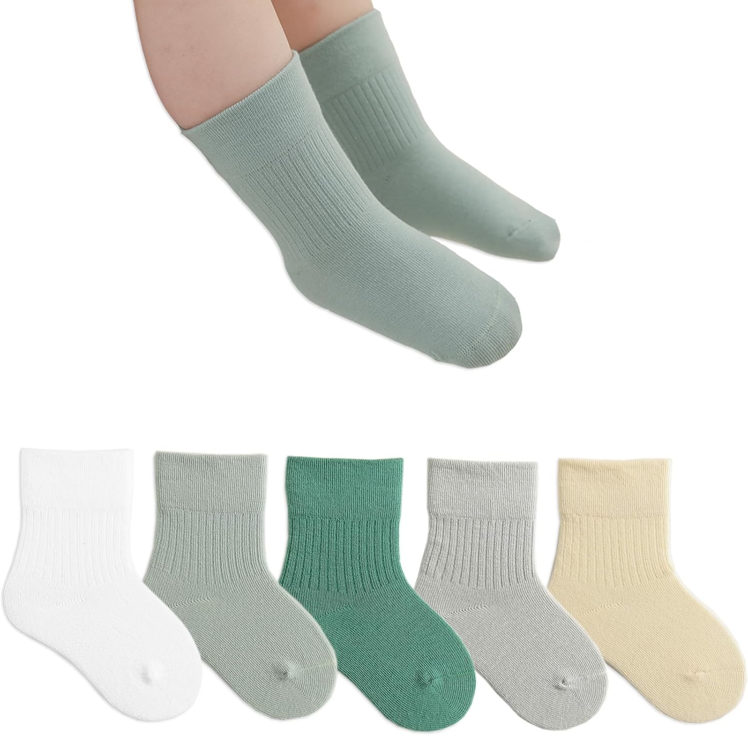 Thumbnail 6 de Exemaba Toddler Crew Socks (5 Pairs) – Soft Cotton Neutral Solid Socks for Kids 0–8 Years