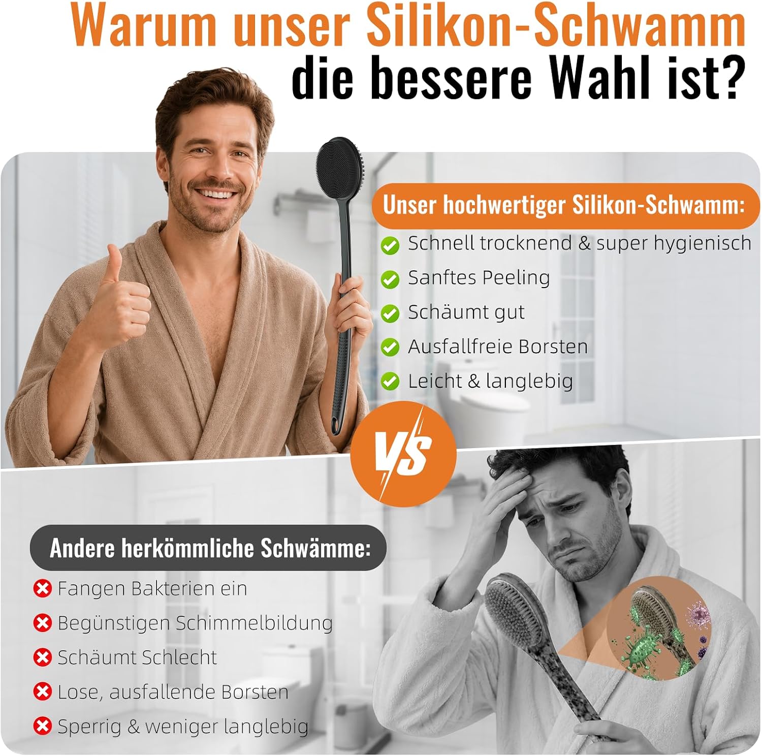 Detalle 1 de Silikon Rückenschrubber mit langem Griff zur Dusche